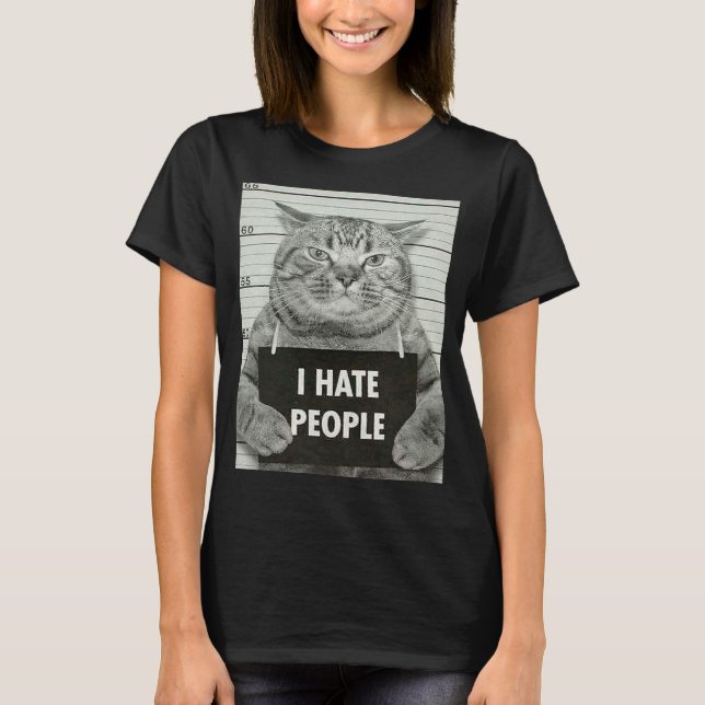 Camiseta Gato Bonito Odeio roupas de gatinho de pessoas (Frente)