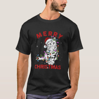 Camiseta Gato Bonito Papai Noel de Natal Luz Engraçada Amor