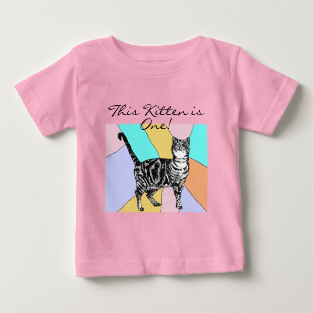 Camiseta Gato Bonito Primeiro Aniversário Gato Pastel Gatos (Frente)