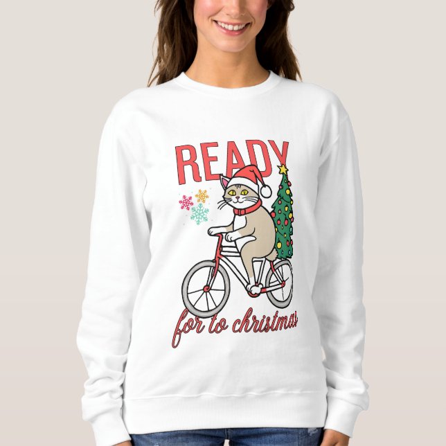 Camiseta gato bonito pronto para o natal (Frente)