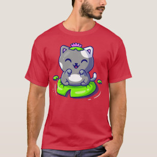 Camiseta Gato Bonito Sentado Em Ícone De Vetor De Cartoon F