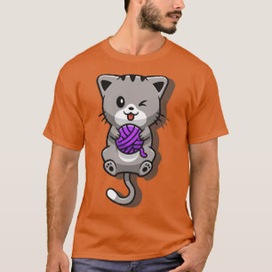 Camiseta Gato Bonito Tocando Cartografia de Bola de Yarn