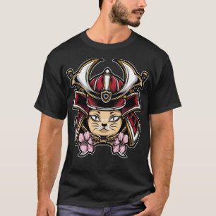 Camiseta Gato bonito veste capacete de samurai