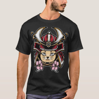 Camiseta Gato bonito veste capacete de samurai