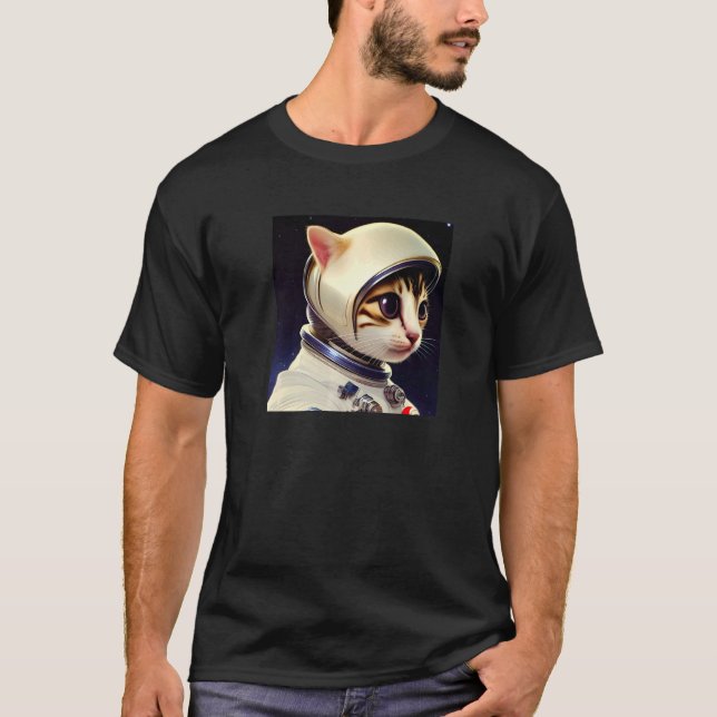 Camiseta Gato Bonito Vestindo Capacete de Astronauta para G (Frente)