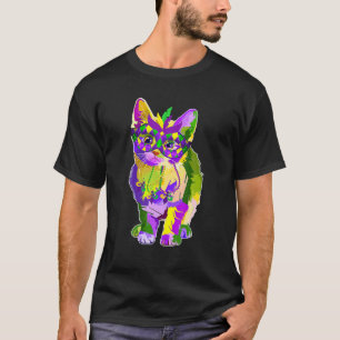 Camiseta Gato Bonito Vestindo Carnaval Máscara Mardi Gras 