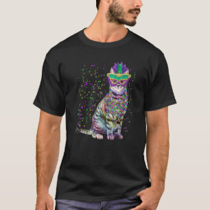 Camiseta Gato Bonito Vestindo Carnaval Máscara Mardi Gras C