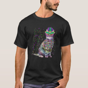 Camiseta Gato Bonito Vestindo Carnaval Máscara Mardi Gras C