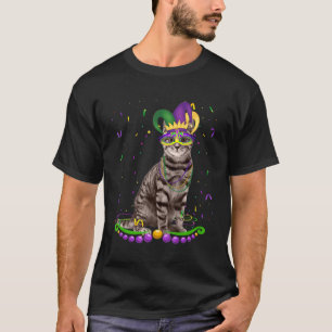 Camiseta Gato Bonito Vestindo Máscara Mardi Gras Cães