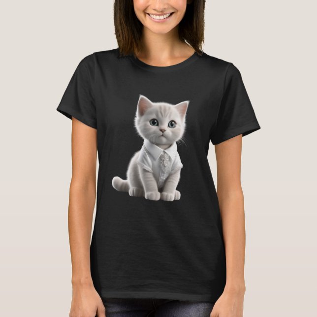 Camiseta gato bonito vestindo roupas, gatinho engraçado (Frente)