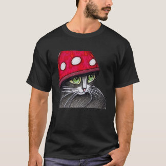 Camiseta Gato Bonito Vestindo Um Chapéu De Cogumelo