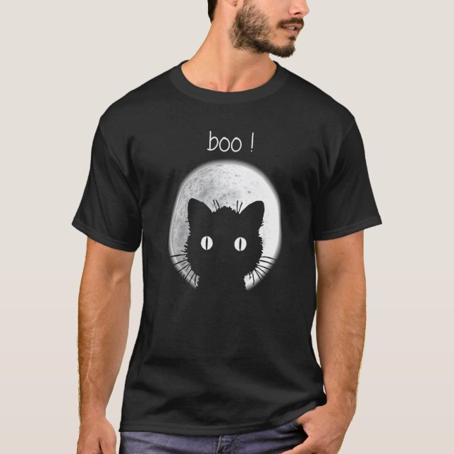 Camiseta Gato Boo sob a lua (Frente)