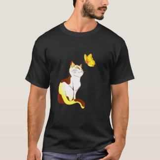Camiseta Gato Borboleta Sol Flor de Cerejeira Japonesa Vin