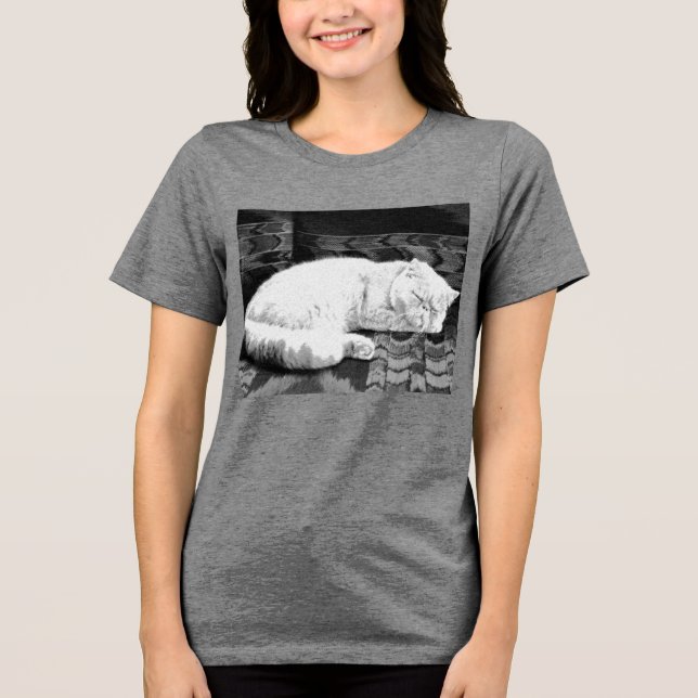 Camiseta Gato Branca de Dormir Persa (Frente)
