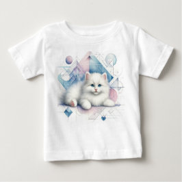 Camiseta Gato Branco Adorável com Aquarela Geométrica Art B
