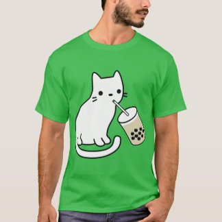 Camiseta Gato Branco Bebendo Boba Milkea menino