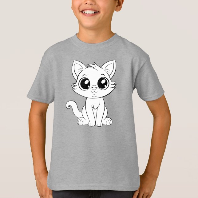 Camiseta Gato Branco Bonito Adorável (Frente)