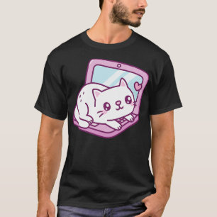 Camiseta Gato Branco Bonito Descansado No Laptop