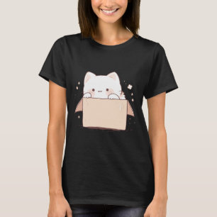 Camiseta Gato Branco Bonito Em Uma Caixa Cartoon Kawaii Jap
