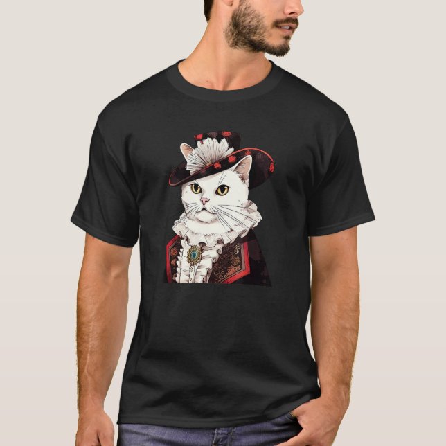 Camiseta Gato Branco Cavalheiro Engraçado Pet Victorian (Frente)