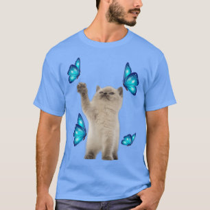 Camiseta Gato Branco Cinto Com Adoção De Gato De Borboleta 