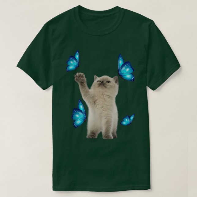 Camiseta Gato Branco Cinto Com Adoção De Gato De Borboleta  (Frente do Design)