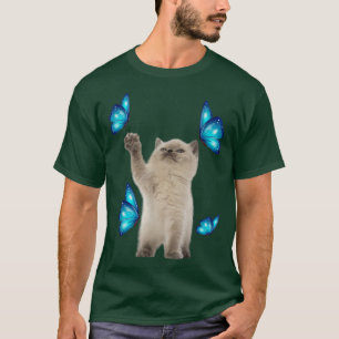 Camiseta Gato Branco Cinto Com Adoção De Gato De Borboleta