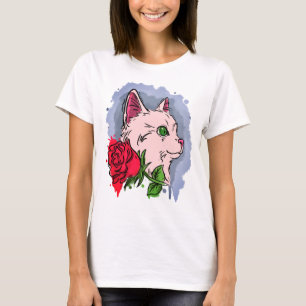 Camiseta Gato branco com flor