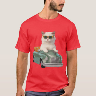 Camiseta Gato branco com sombras dirigindo um