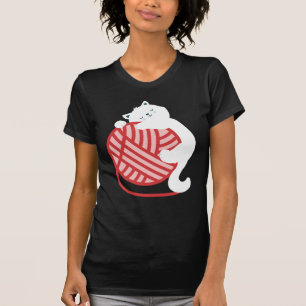 Camiseta Gato branco-cúmulo com bola de fios