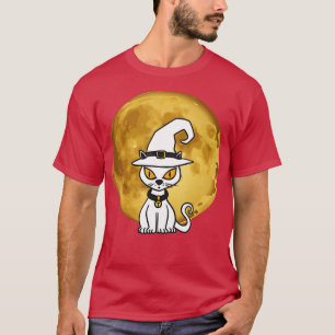 Camiseta Gato Branco Cute Assustado Abóbora Pumpkin Na Lua