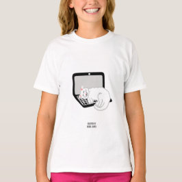 Camiseta Gato Branco Dormindo Em Laptop Garotas Brancas