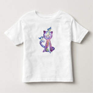 Camiseta Gato Branco e Roxo Cugado com Aves