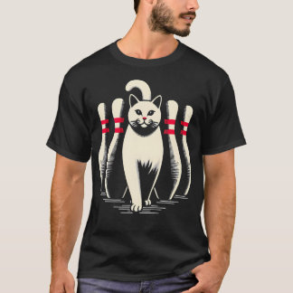 Camiseta Gato Branco Engraçado Jogando Boliche Retro Vintag