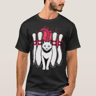 Camiseta Gato Branco Engraçado Jogando Boliche Retro Vintag