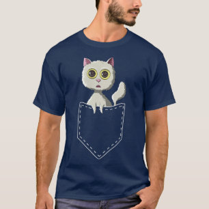Camiseta Gato branco engraçado no Pocket Tee Vintage Anime