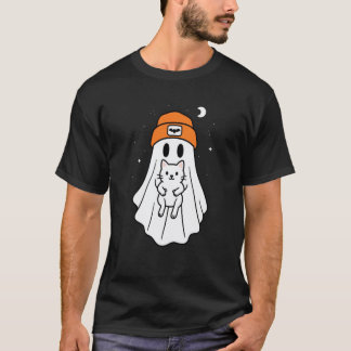 Camiseta Gato Branco Fantasma Chapéu de Halloween Bebê Mãe 