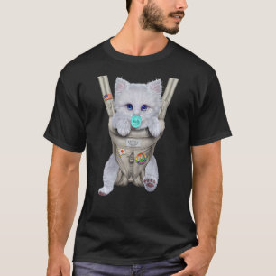 Camiseta Gato Branco Fofinho com Chupeta em Canguru de Bebê