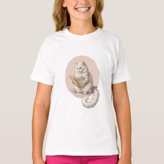 Camiseta Gato Branco Fofinho Leitura Caprichosa para Crianç