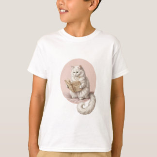 Camiseta Gato Branco Fofinho Leitura Caprichosa para Crianç