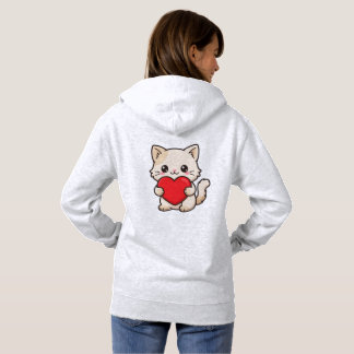 Camiseta Gato Branco Fofo Abraçando um Grande Coração Verme