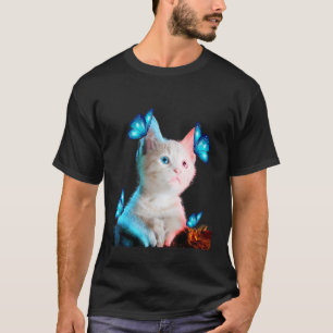 Camiseta Gato Branco Fofo Com Adoção de Gato Borboleta Para