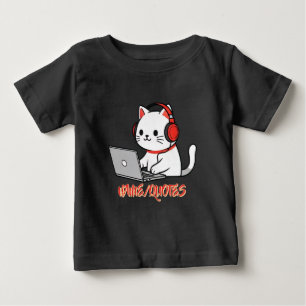 Camiseta Gato Branco Fofo com Auscultadores Vermelhos Lapto