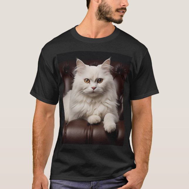 Camiseta Gato branco majestoso (Frente)