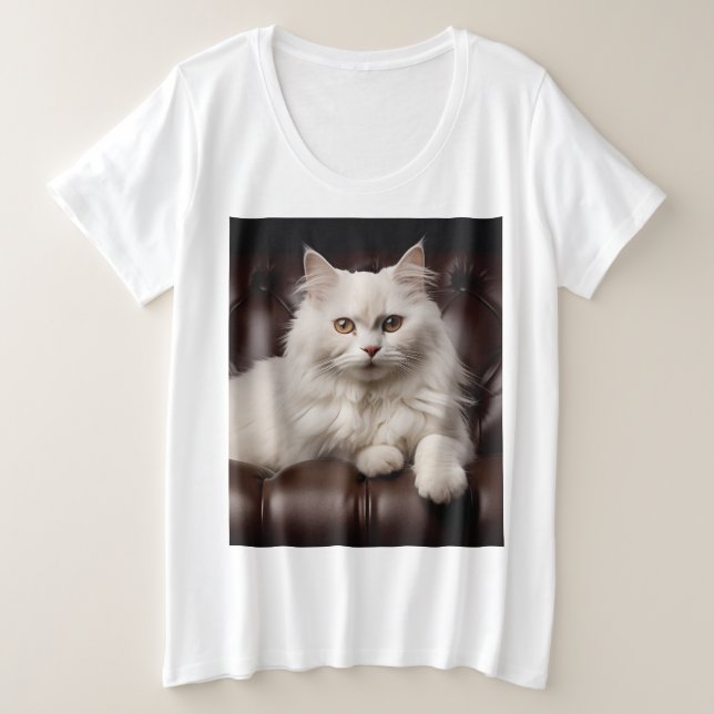 Camiseta Gato branco majestoso (Frente do Design)