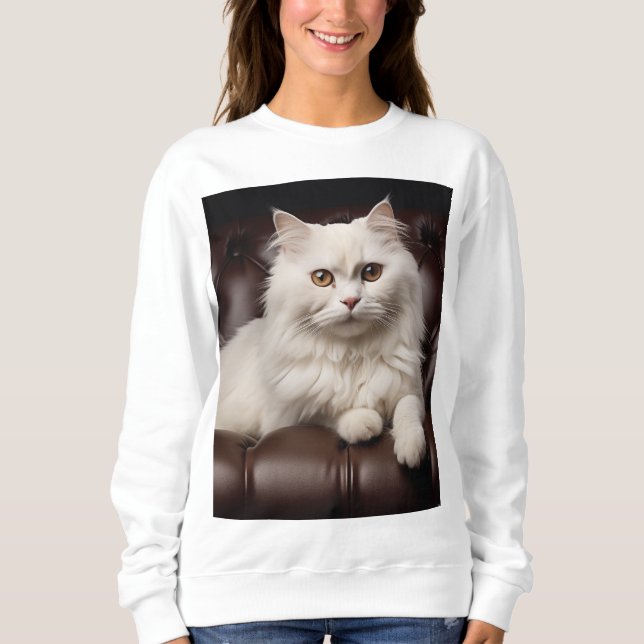 Camiseta Gato branco majestoso (Frente)
