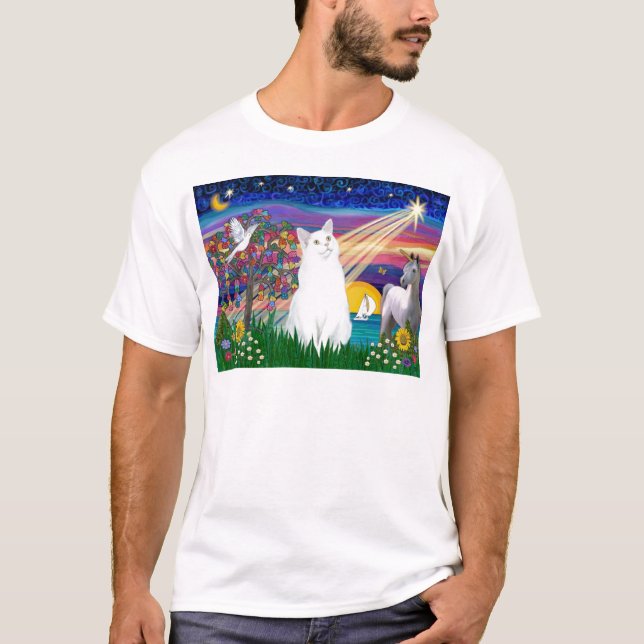 Camiseta Gato Branco - Noite Mágica (Frente)