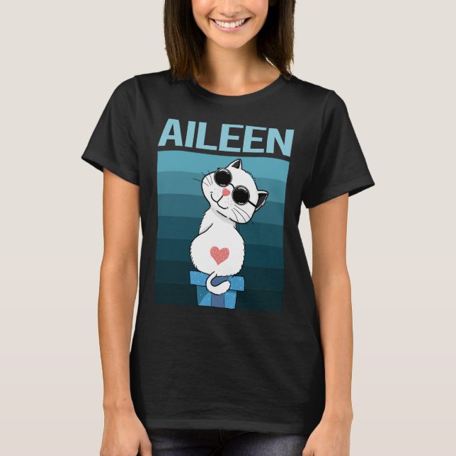 Camiseta Gato Branco - Nome Aileen (Frente)