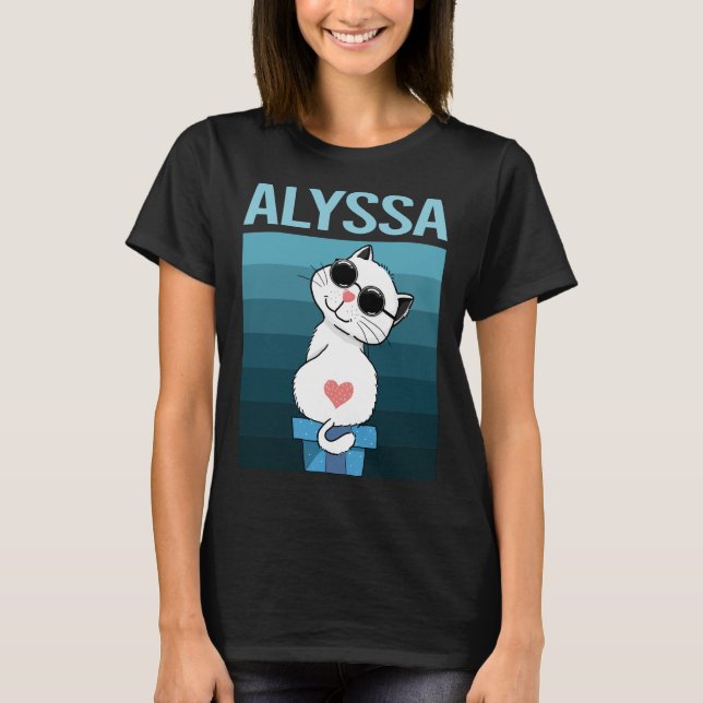 Camiseta Gato Branco - Nome Alyssa (Frente)