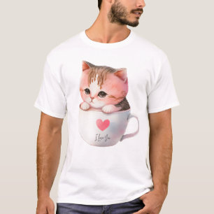 Camiseta Gato branco-rosado em uma taça de chá (2)